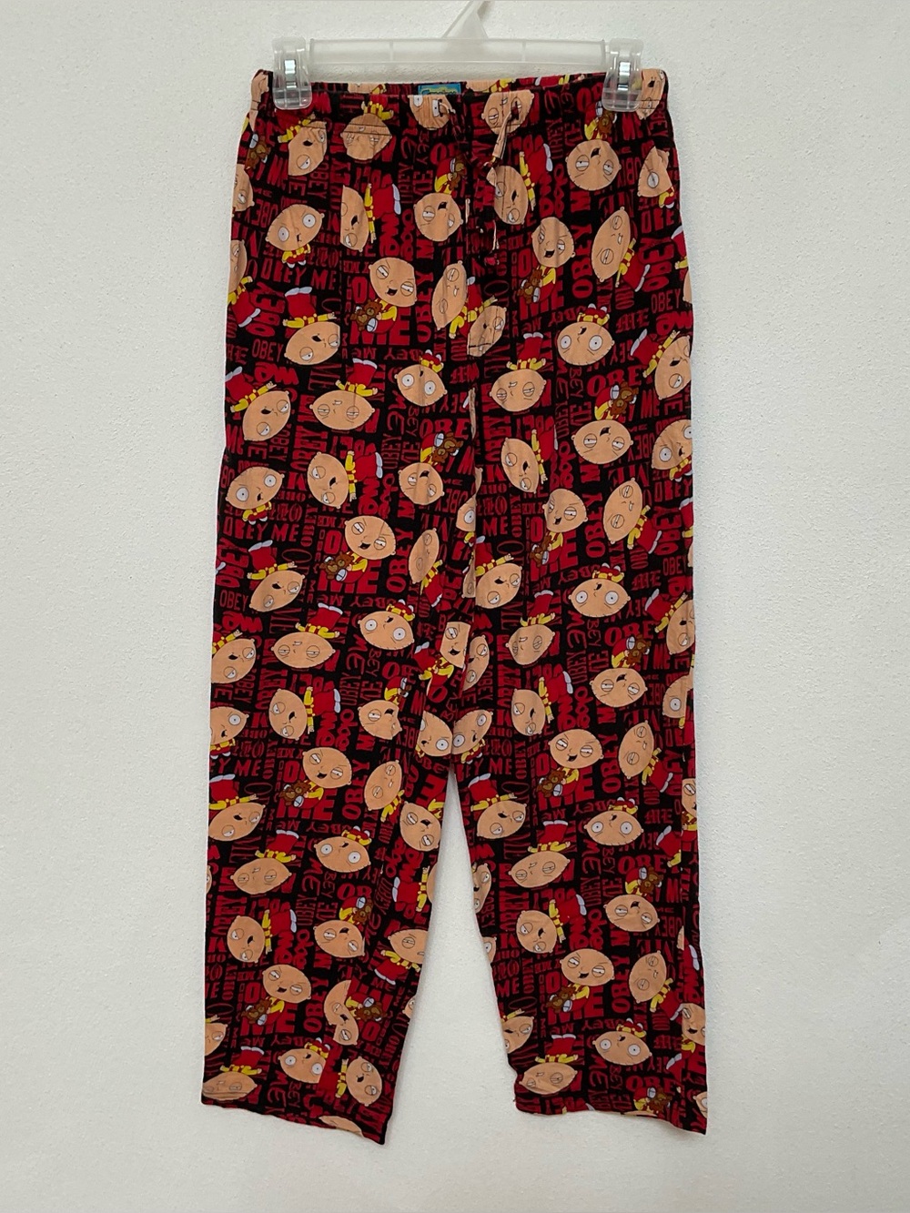 Family Guy Stewie Griffin Red, Black Obey Me Pajama Pants Size Small Men's